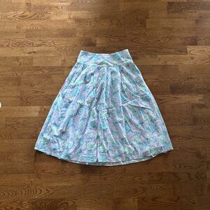LoveShackFancy Chanson Midi Skirt Size 0 Floral Aqua Blue Purple Hearts Cotton